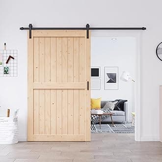 EaseLife 48in x 84in Sliding Barn Doors with 8FT Barn Door Hardware Included & Handle,DIY Assemblely,Easy Install,Apply to Interior Rooms & Storage Closet,H-Frame