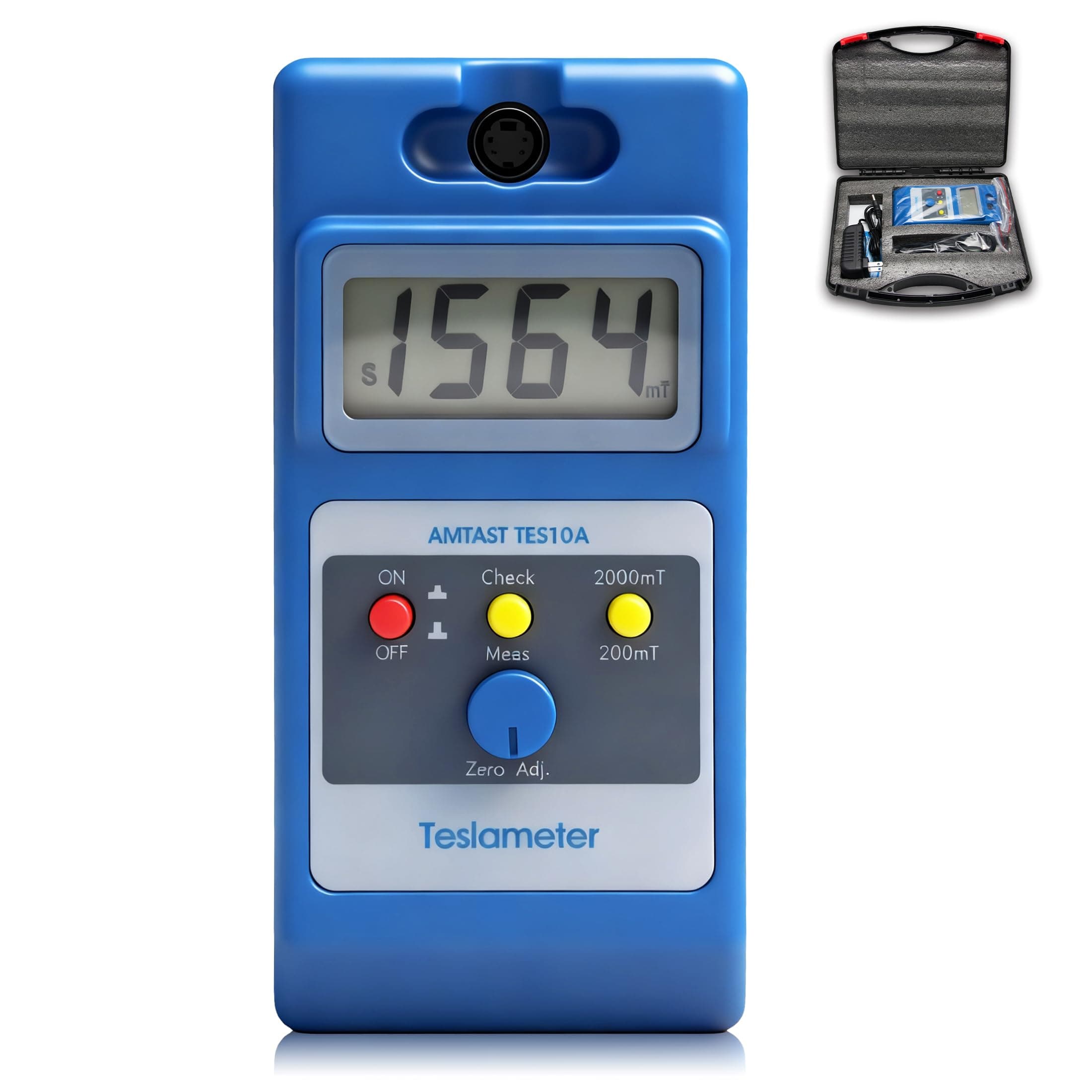 Digital Tesla Meter Gaussmeter with 0-200mT/0-2000mT Range Gauss Meter with Accuracy ±2% (0~999mT) / ±5% (1000~2400mT) Magnetic Field Tester Includes NS Function & Probe (Model TES10A)