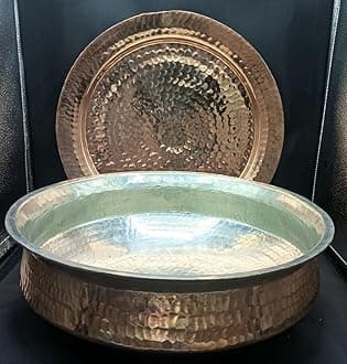 jewellary hub Heavy Gauge Copper Lagan Handi | Hammered Kalai Chicken Biryani Pot | Cooking Pot | Sipri Utensils with Lid (Copper, 3 Liter)