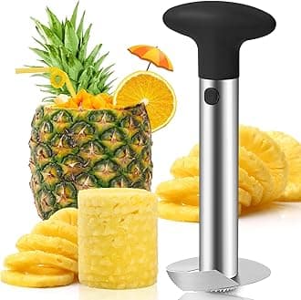 Premium Pineapple Corer and Slicer Tool - Sharp Pineapple Cutter with Serrated Tips - Easy to Use and Clean - Stainless Steel Core Remover for Pineapple - Core Fruits with Ease(Black)