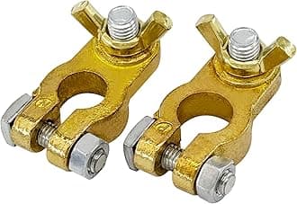 Ampper Brass Battery Terminal Connectors, Top Post Battery Terminals Clamp Set for Marine Car Boat RV Vehicles (Wing Nuts, 1 Pair)