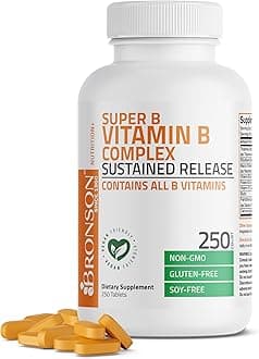 Vitamin B Complex Sustained Slow Release (Vitamin B1, B2, B3, B6, B9 - Folic Acid, B12) Super B Contains All B Vitamins, Non-GMO, 250 Tablets