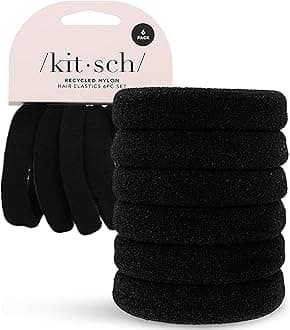 Kitsch Black Hair Ties 6pcs No Damage - Hair Bands for women - Strong Stretchy Hairbands & Hair Bobbles - Soft Nylon Hair Elastics, Snag-Free Rubber Bands for Updos & Braids