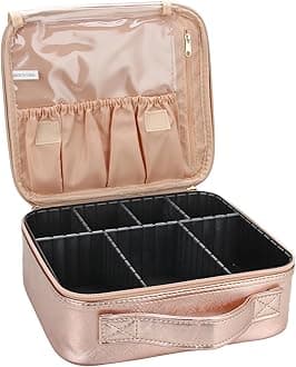 RelavelTravel Makeup Train Case Makeup Cosmetic Case Organizer Portable Artist Storage Bag with Adjustable Dividers for Cosmetics Makeup Brushes Toiletry Jewelry Digital (Rose Gold)
