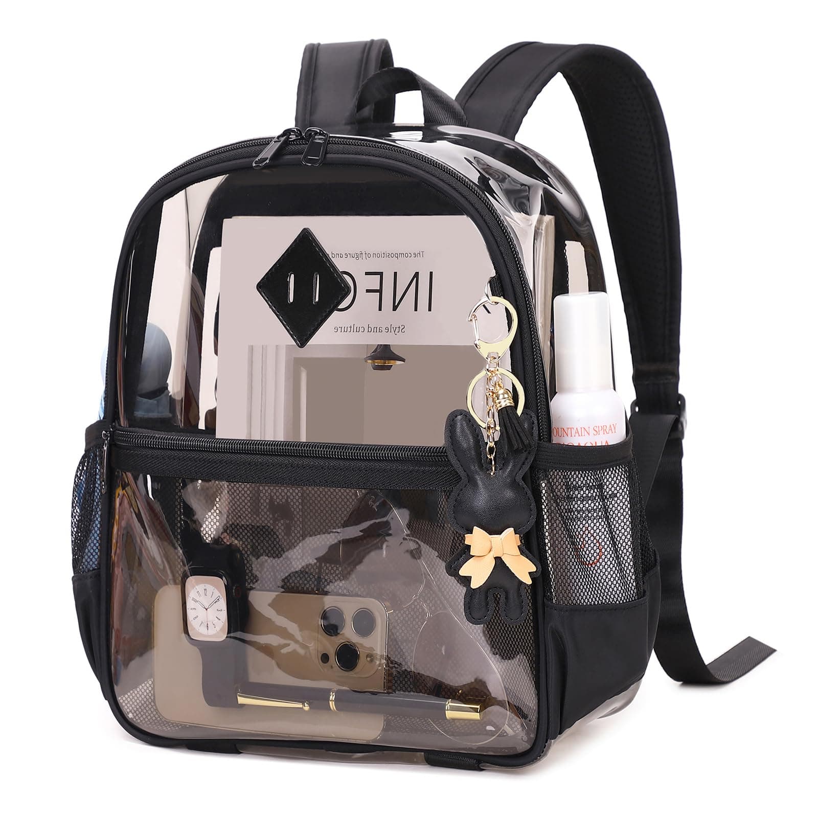Clear Backpack for Stadium Events Approved 12×6×12, Thick TPU Mini Clear Bag with Front Pocket for Concert Sport Events Work Travel, Black