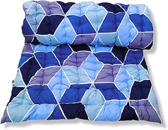 Soft Cotton Quilt | Lightweight Foldable Single Firm Mattress | 3D Printed Design | 1-Person Sleeping Capacity | Size: 3 x 6 ft (72 x 36 Inches) | Blue Diamond Pattern