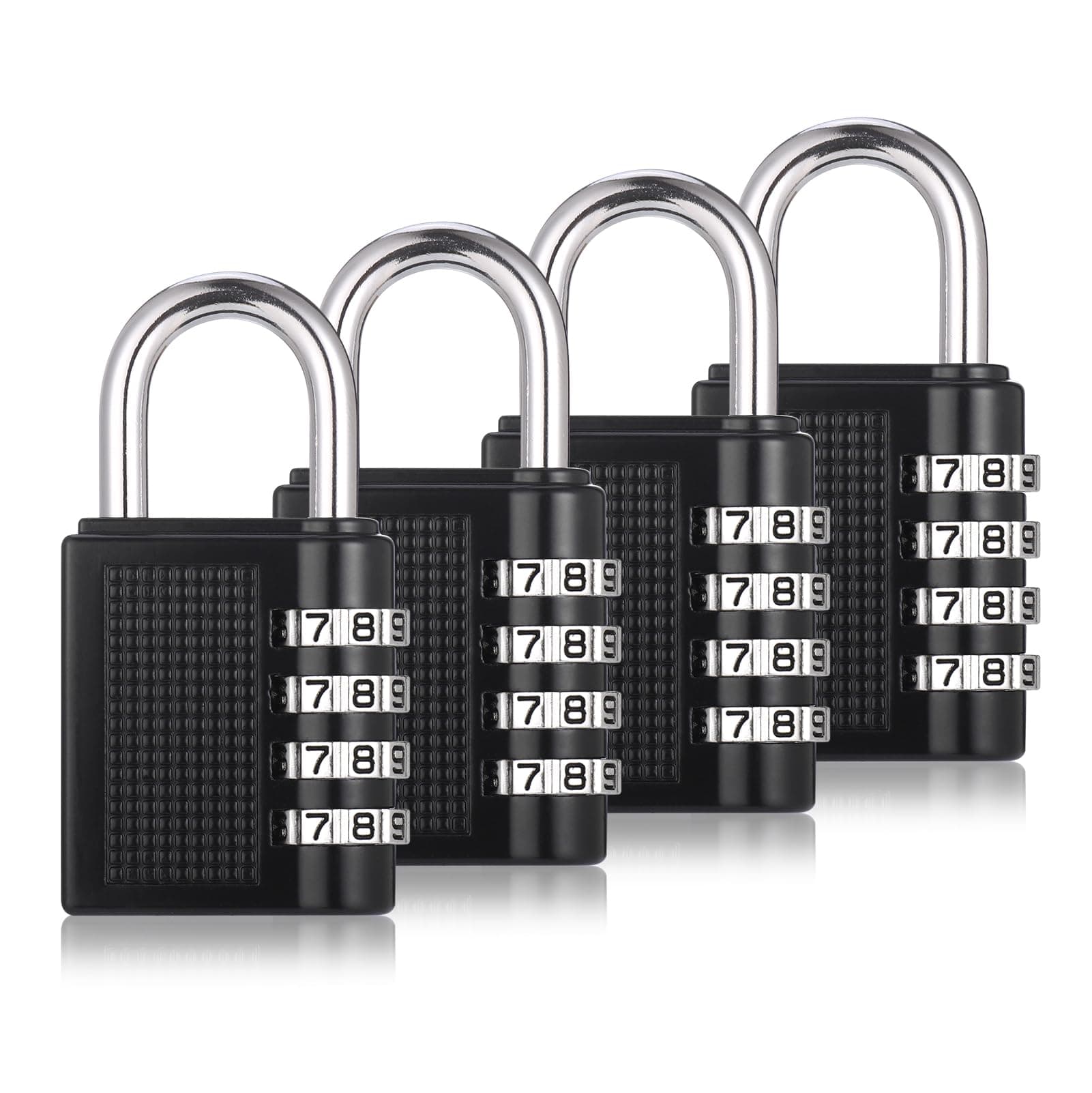 4 Pack Combination Lock, 4 Digit Combination Padlock, Outdoor Waterproof Padlock for School Gym Locker Lock, Padlocks with Code, Sports Locker Luggage Locks (Black)