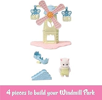 Calico Critters Baby Windmill Park, Dollhouse Playset with Persian Cat Figure Included includes windmill with swing, slide, seesaw and figure Medium
