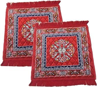 AAZEEM Prayer Mat | Velvet Aasan Mat | Meditation Prayer Carpet Mat | Pooja Aasan Mat |Traditional Prayer Mat |Medium Size | Red Color | Pack of 2 |