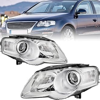 Headlight Assembly Compatible with 2006 2007 2008 2009 2010 VW Passat B6 Halogen Headlamp Chrome Housing Clear Reflector Driver and Passenger Side Headlights