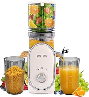 SUSTEAS Cold Press Juicer, 5.3" Feed Chute Slow Masticating Machines with 300W, Fit Whole Fruits & Vegetables, Easy to Clean, High Juice Yield, White