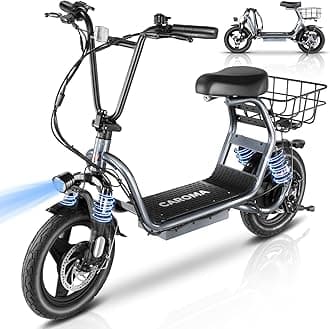 Caroma Peak 500W/800W/1200W Electric Scooter with Seat for Adults,up to 30 Miles&20MPH, 14" Fat Tire, Foldable Adult Electric Scooter for Commuting with Basket&Shock Absorbing