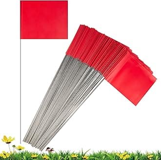 IKAYAS 100 Pack Red Marking Flags Marker Flags for Lawn 4 * 5 * 15 Inch PVC Small Yard Flags Yard Marking Flags Lawn Flags, Garden Flags, Survey Flags, Yard Markers, Irrigation Flags, landscape flags