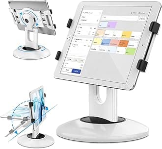 360度回転・180°調整｜タブレットスタンド｜AboveTEK iPadホルダー 幅168～240mm対応【ホワイト】POSレジ用｜卓上｜縦置き｜業務用｜飲食店｜幅調整可能｜M、Lサイズボルダー付属 （iPad mini/Pro/Air、Android、MediaPad用）