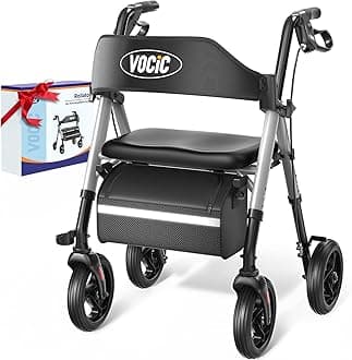 - VOCIC Walkers for Seniors, Z21 Rollator Walker with Seat Supports 350lb, 8" Big Wheels for All Terrain, Ergonomic Arc Seat & 6" Ultra Backrest Foldable Walker, Dual Height Adjustment, Lightweight 2025
