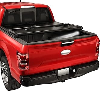 CARMOCAR Hard 3 Fold Tonneau Cover Replacement for 2015-2024 Ford F-150 8ft Black Pickup Truck Bed Cover with Led Light