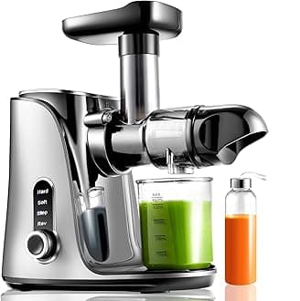 Juicer Machines, AMZCHEF Slow Cold Press Juicer with 2 Speed Modes, Travel Bottles(500ML), LED display, Easy to Clean Brush & Quiet Motor for Vegetables & Fruits, Grey