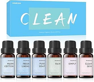 AmaKane Fragrance Oils Clean Set, 6 Premium Soap Making Scents, Fragrance Oil for Candle Making, Essential Oils for Laundry, Fresh Linen, Clean Skin, Warm Cotton and More Aromatherapy Diffuser Oils