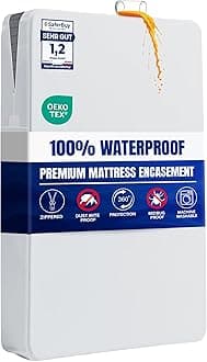 Premium Waterproof Mattress Encasement Double Bed (135 x 190 x 30 cm), Zippered Mattress Protector, Bed Bug and Dust Mite Proof Mattress Cover, White
