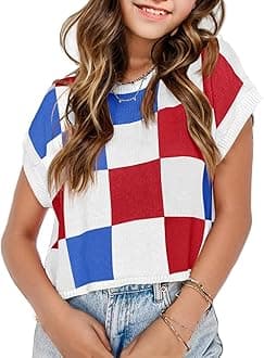 Girls Spring Crop Tops 2026 Summer Sweaters Cute Cap Sleeve Colorblock Loose Teen Top School Picture Outfits