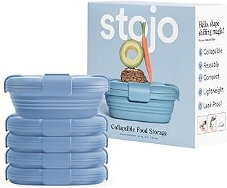 STOJO Collapsible Sandwich Box 5 Set - Steel, 24oz - Reusable Food Storage Container - To-Go Travel Silicone Bowl for Hot and Cold Food - Lunch, Camping and Hiking - Dishwasher Safe