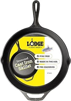 Lodge Pre-Seasoned Cast Iron Skillet for Indoor and Outdoor Use. Induction Frying Pan. Oven, Grill and Metal Utensil Safe Skillet Frying Pan with Pouring Lips. Made in The USA. 30.5 cm/12 inch