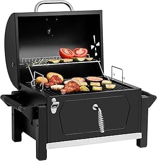 CD1519 Portable Charcoal Grill with Two Side Handles, Compact Outdoor Charcoal Grill with Bottle Opener, for Travel, Picnic, Tailgate, and Campsite Cooking, Black