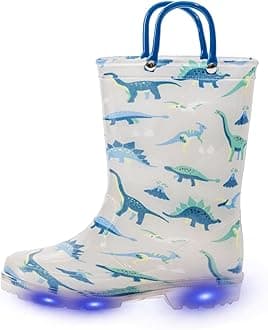 EUXTERPA Kids Toddler Light Up Rain Boots Boys Girls Waterproof Patterns and Glitter Boots with Easy On Handles