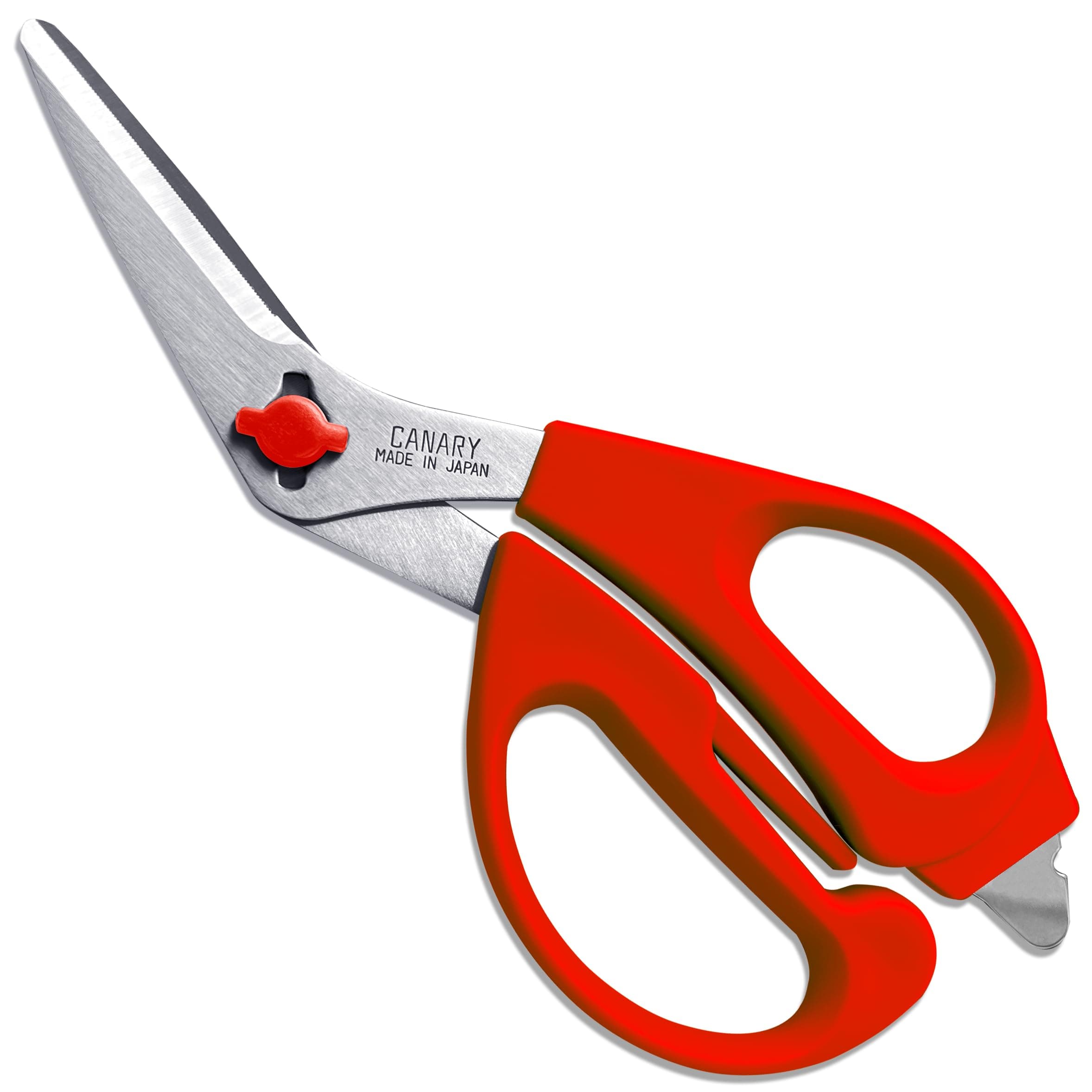Japanese Kitchen Shears with Cutter 7.5" Offset Angled Blade, Made in JAPAN, Dishwasher Safe Come Apart Blade, All-Purpose Detachable Kitchen Scissors, Rust Proof Japanese Stainless Steel, Red