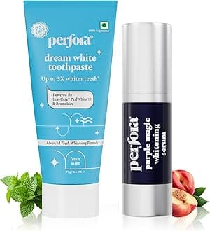 Teeth Whitening Combo | Purple Serum & Dream White Toothpaste | SLS & Fluoride Free Tooth paste | N-Ha For Teeth Remineralisation | Enamel Safe & Effective Teeth Whitener Solution | 75g + 30ml