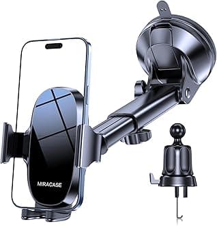 Miracase 3-in-1 Cell Phone Holders for Your Car, Universal Car Phone Holder Mount for Dashboard Air Vent Windshield Compatible with iPhone 15 14 13 12 13 Pro Max Xs XR X, Galaxy Black