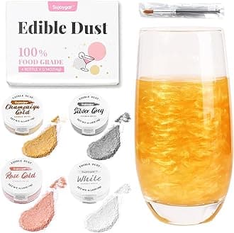 4 Colors Edible Glitter for Cocktails, Shimmer Luster Dust Edible Set for Drinks Cakes Baking Strawberries Chocolates Cookies Fondant Decorations, Food Grade & Non-toxic, 4g/Bottle
