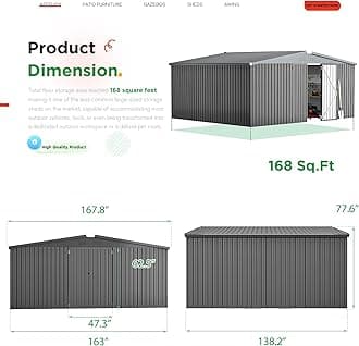 AECOJOY Shed 12' x 14' Storage Shed, Outdoor Metal Storage Sheds & Outdoor Storage 14x12 with Lockable Doors, Large Steel Yard Shed, Utility Tool Storage for Garden, Patio, Outside use in Dark Grey