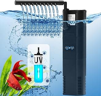 Fish Tank Filter for 10-40 Gallon Tank, U-V Aquarium Filter Rainfall Submersible Green Clean Machine 120GPH Internal Filter for Betta Turtle Freshwater Saltwater Tank Crystal Clear Green Killing