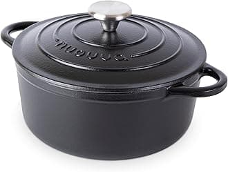 Nuovva Enamelled Cast Iron Dutch Oven Pot with Lid – 3.1 Quart Casserole Dish – Ceramic Dutch Oven for Bread Baking, Roasting, Braising & Stews – Oven Safe up to 500°F – 22cm Black