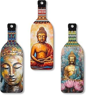Artvibes Meditating Gautam Buddha Wooden Wall Hanging for Home Decor | Decoration Items for Livingroom | Art Item for Office | Decorative Mdf Wall Hanger Artwork (WH_9507N), (Set of 3)