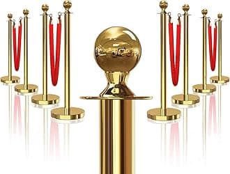 8PCS Gold Stanchions Posts with 4PCS 5 ft Red Velvet Rope, Red Velvet Rope Stanchion Set Crowd Control Barriers, Stanchions and Velvet Ropes Red Carpet Poles for Party Supplies