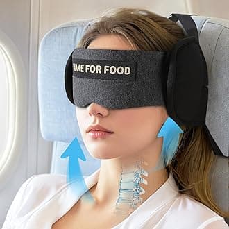 Travel Pillows for Airplanes, Plane Pillow with Eye Mask for Long Flights Sleeping, 360° Support Airplane Head Strap Compact Flight Essentials for Travel Sleep Neck Upright, Stop Bobblehead (Grey)