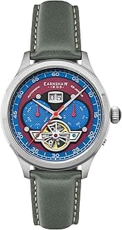 Men's 43mm Baron Grand Date Calendar Open Heart Automatic Watch with Leather Strap ES-8187