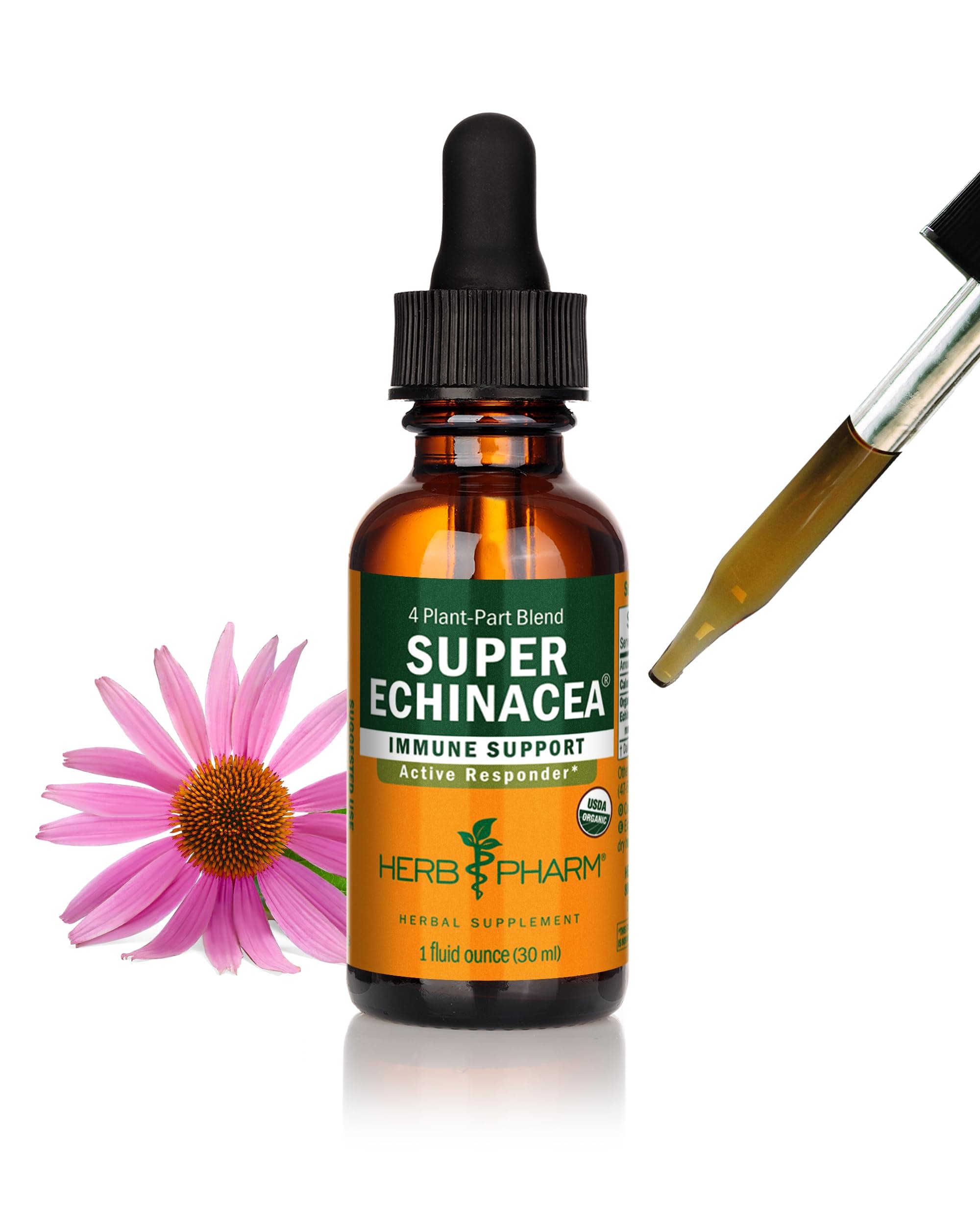 Certified Organic Super Echinacea Liquid Extract for Active Immune System Support - 1oz