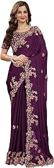 TRENDMALLS Women's Rangoli Silk Heavy Embroidered Saree with Unstitched Blouse Piece (K954-Purple-)