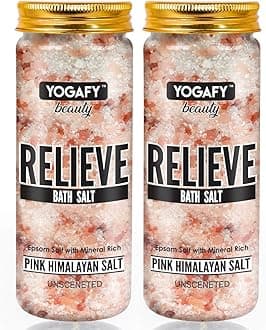 Relieve Bath Salt- Pure Epsom Salt With Pink Himalayan Salt Crytals (700 Gram) | Relieves Pain & Relax Muscles | Made with Natural Ingredients | 350g Pack of 2