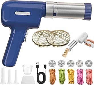 String Hopper Maker Electric, Idiyappam String Hoppers, 5-in-1 Electric Pasta Makers with 5 Interchangeable Molds, Handheld Spaghetti Makers, Portable Noodle Machine with Dough Cutter (blue)