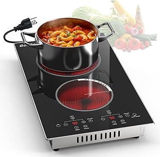 2 Burner Electric Cooktop - 110v Countertop and Built-in Electric Stove 2000W, 12 Inch Ceramic Stove with Residual Heat Indicator, Over-Temperature Protection, Knob Control, 110-120V Plug in