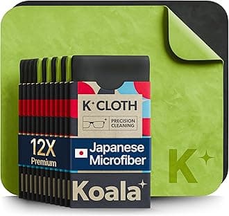 Koala Lens Cleaning Cloth | Japanese Microfiber | Glasses Cleaning Cloths | Eyeglass Lens Cleaner | Eyeglasses, Camera, VR/AR Headset, and Screen Cleaner | Black & Green (Pack of 12)