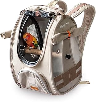 ibiyaya x BirdTricks TrackPack for Birds - Airline Approved Carrier, Portable Bird Backpack, Adjustable Standing Perch and Steel Feeding Bowl, Suitable for Small to Medium Birds for Outdoor Travels