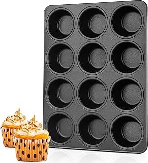 TeamFar Muffin Pan, 12 Cup Muffin Tin Cupcake Baking Pan with Stainless Steel Core & Nonstick Coating,for Making Mini Cakes Tarts, Healthy & Welded Firmly, Oven Safe & Anti-melt, Easy Release & Clean
