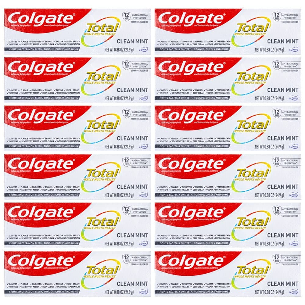 Colgate Total Toothpaste, Clean Mint, Travel Size 0.88 oz (24.9g) Pack of 12