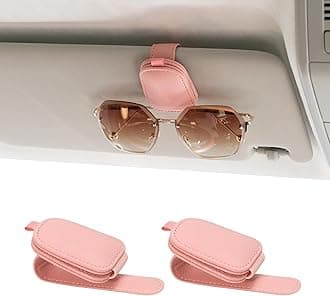 2 Packs Sunglasses Holders for Car Visor - Magnetic Leather Sunglasses Holder and Ticket Card Clip - Car Visor Accessories (Pink)