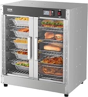 VEVOR Hot Box Food Warmer, 5-Tier Concession Warmer with Water Tray, 5 Pans, Double-Door and Adjustable Shelves, Stainless Steel Food Warmer Cabinet, Ideal for Storing Pizza, Chicken, Restaurant